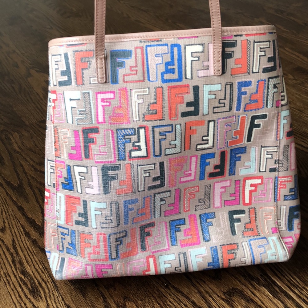 Fendi Multicolor FF Logo Tote - Beige, Pink, Blue, Black, Orange - Picture 5 of 13